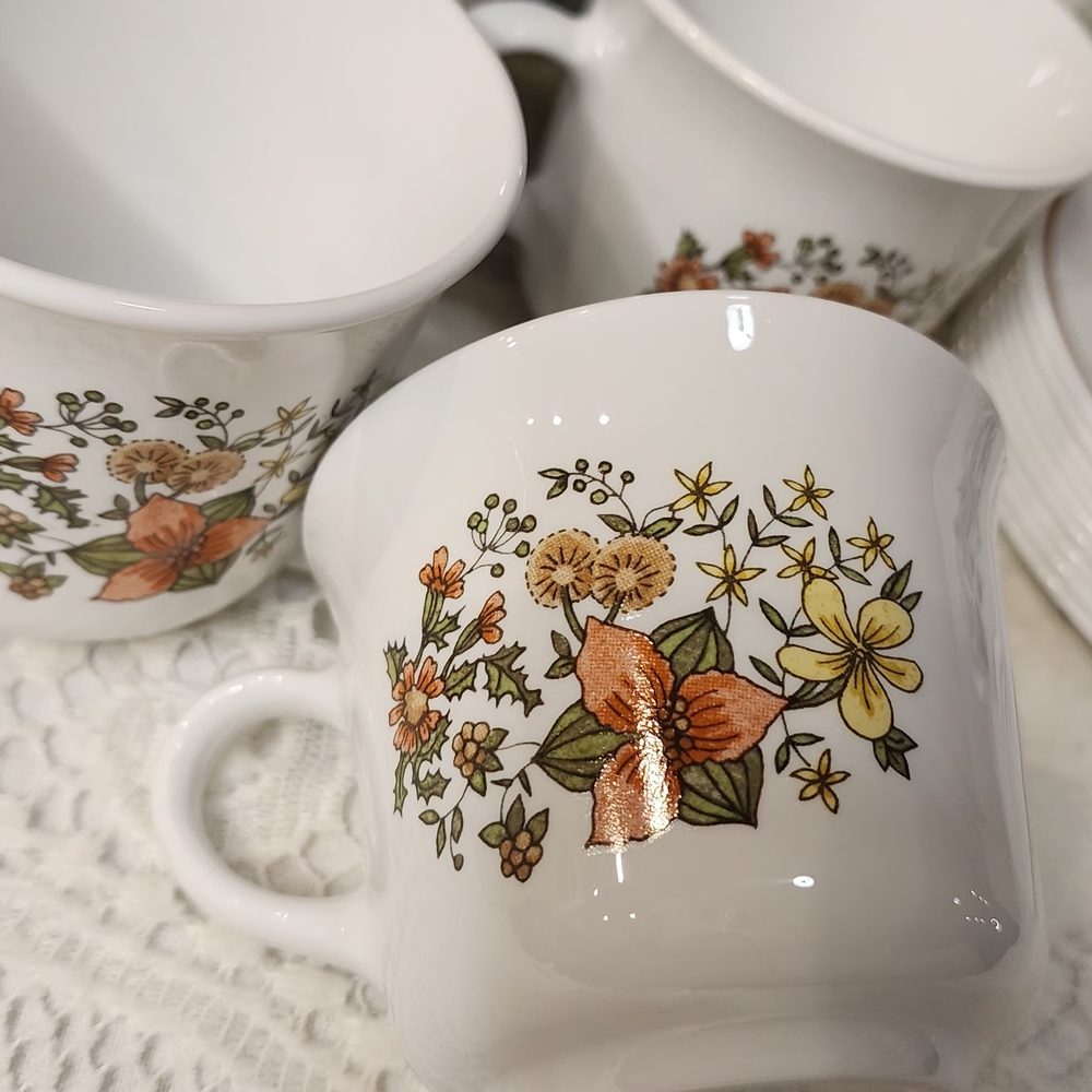 Corningware White Mugs with Floral Design